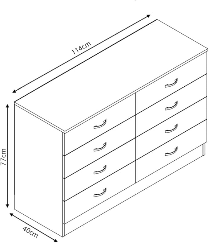 FW Style Wide and Tall 8-Drawer Chest – Modern Bedroom Storage Unit in White