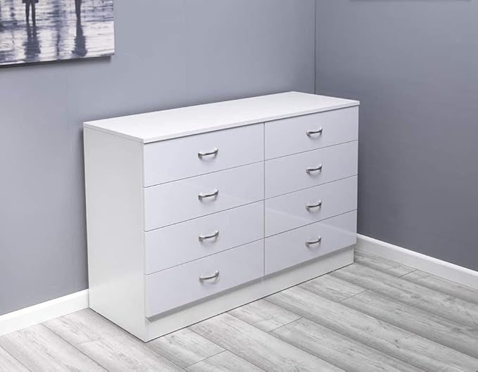 FW Style Wide and Tall 8-Drawer Chest – Modern Bedroom Storage Unit in White